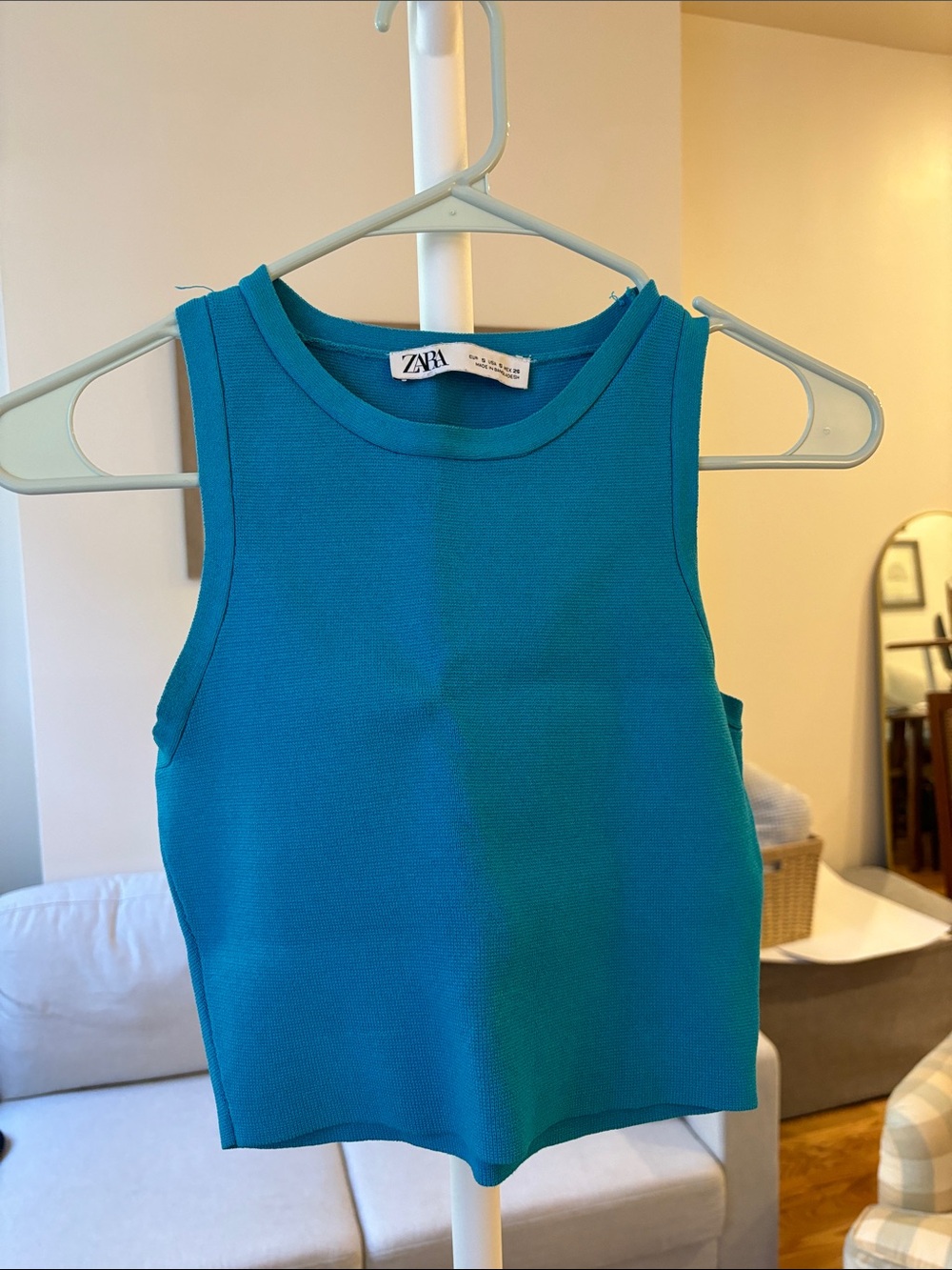 ZARA Teal Ribbed Sleeveless Crop Top